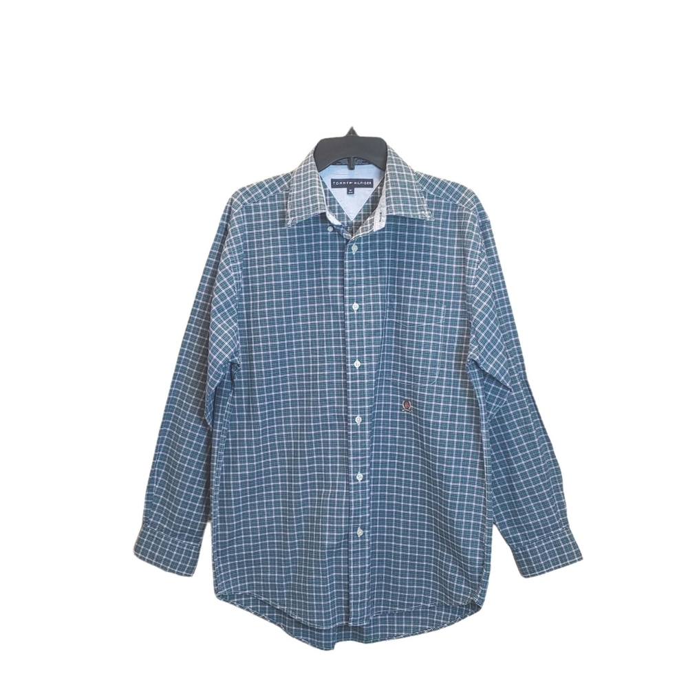 Tommy Hilfiger Men's cotton green plaid long sleeved button down shirt size M